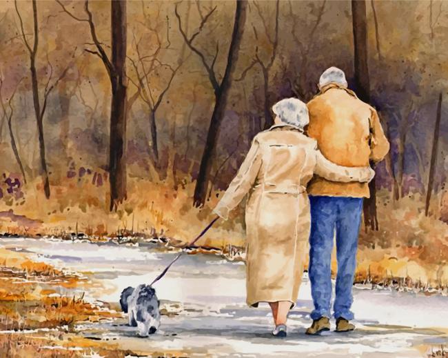 Old Couple Walking paint by number